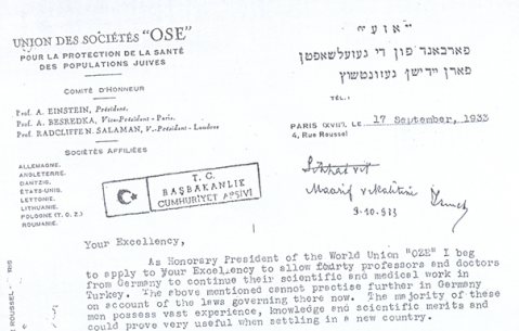Albert Einstein'ın İsmet İnönü'ye Yahudi kökenli profesörlere görev verilmesi konusunda ricasını kaleme aldığı mektup